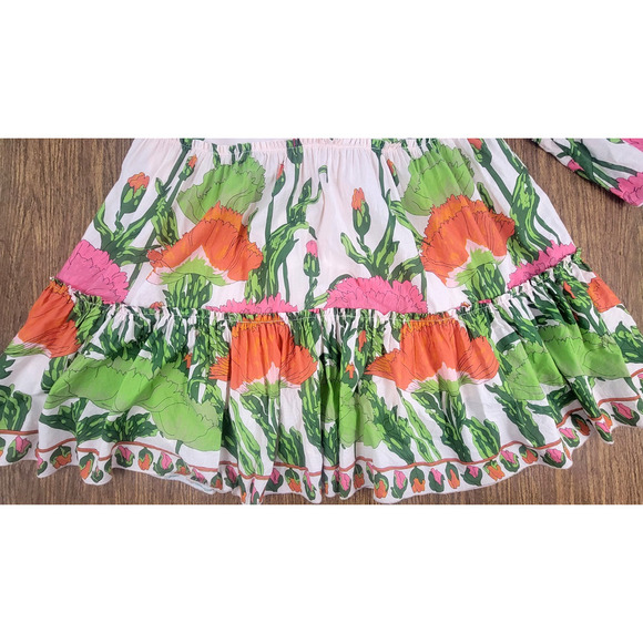 Julie Brown New York Ruffle Bell Sleeves Floral Dress Women Size L White Lotus - Picture 5 of 12